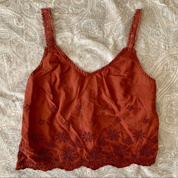 EARTHBOUND Tops - 💕4 for 20!Earthbound Burnt Orange Eyelet Crop Top